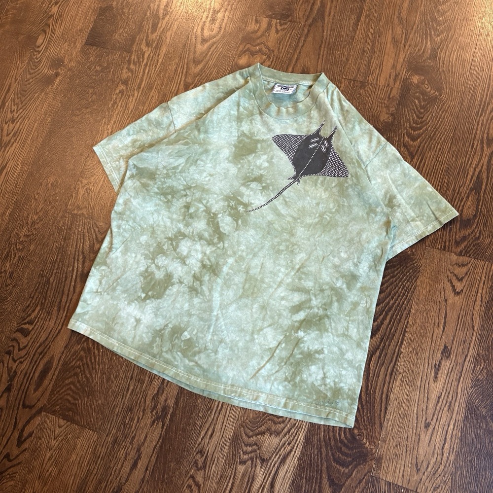 VTG RARE 1999 Hal Manta Ray Tie Dye Beaded Green Lee Total Cotton Nature Tee XL